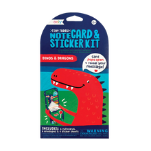 Load image into Gallery viewer, Tiny Tadas! Note Cards and Sticker Set - Dinos and Dragons