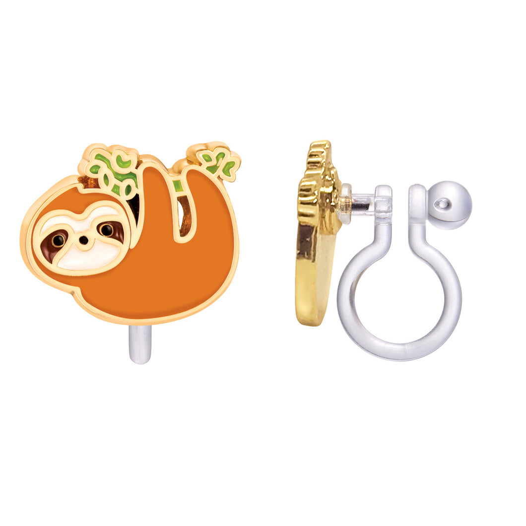 Clip-On Cutie Enamel Playful Sloth Earrings