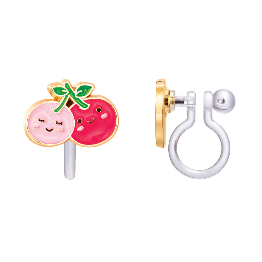 Clip-On Cutie Enamel Cherry Earrings