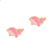 Load image into Gallery viewer, Cutie Enamel Studs Glitter Pink Dazzling Dolphin