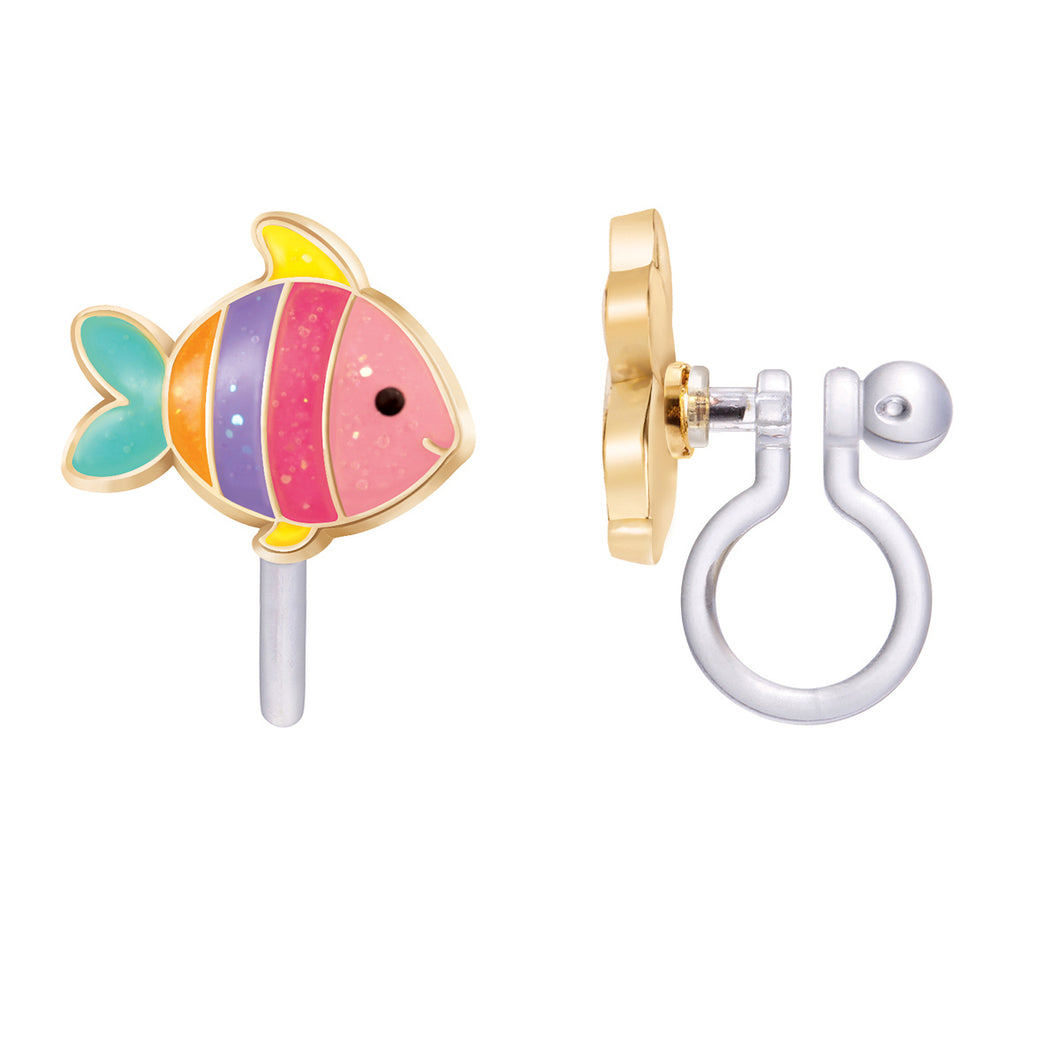 Clip-On Cutie Enamel Rainbow Fish Earrings