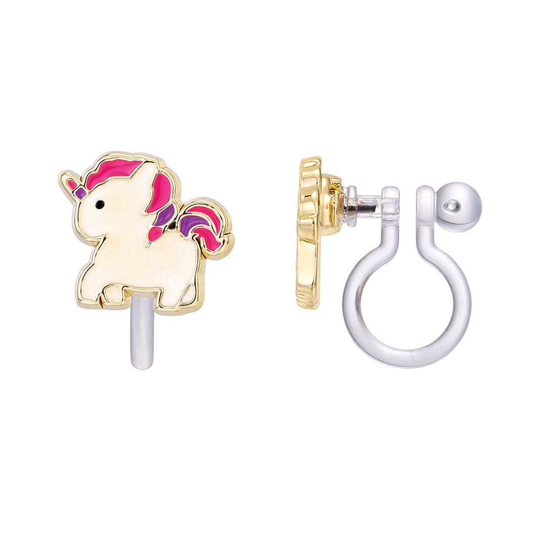 Clip-On Cutie Enamel Magical Unicorn Earrings
