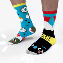 Load image into Gallery viewer, Sushi &amp; Soy Sauce Collectible Mismatched Socks - Crowded Teeth Artist Series
