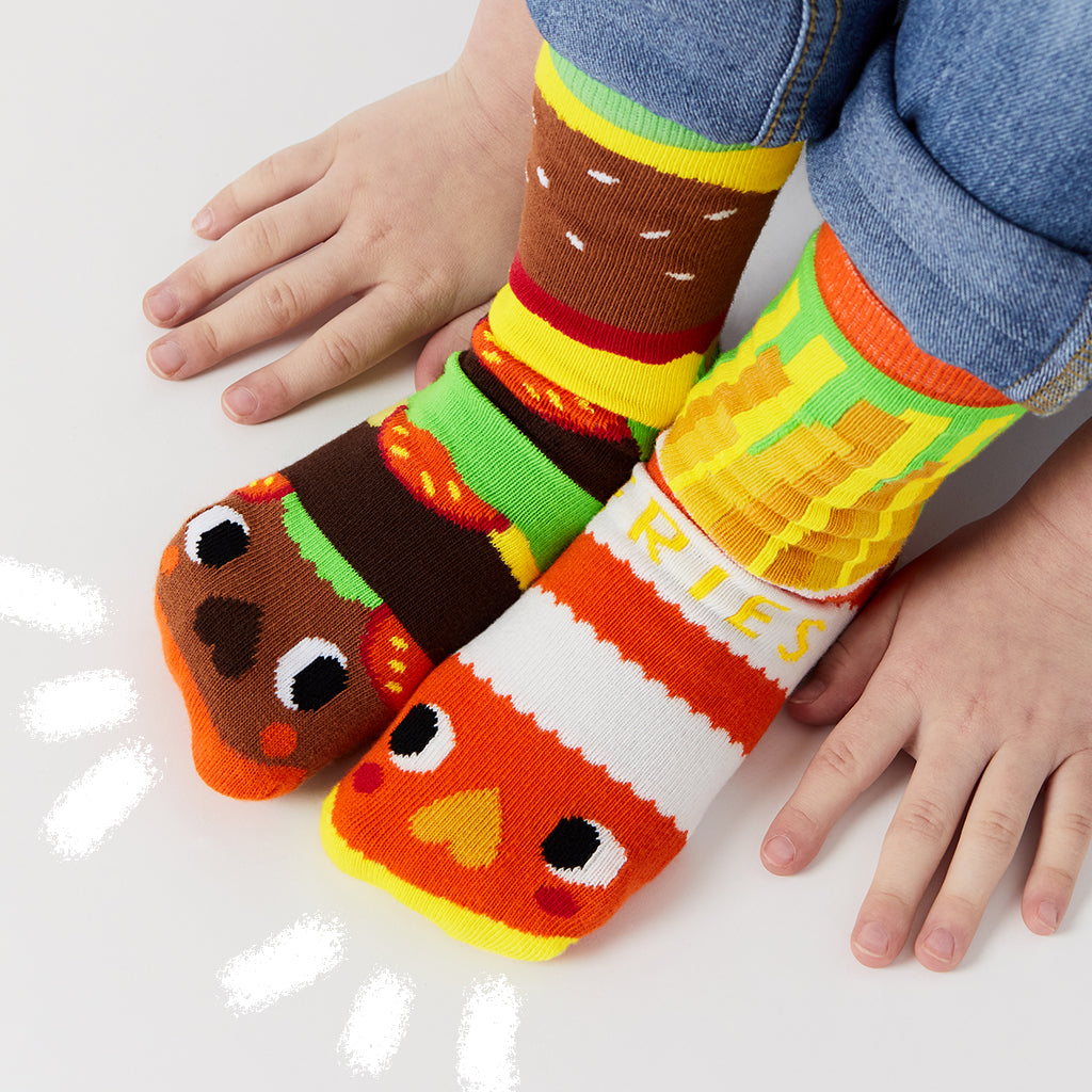 Burger & Fries Kids Collectible Mismatched Socks - Crowded Teeth Artist Series
