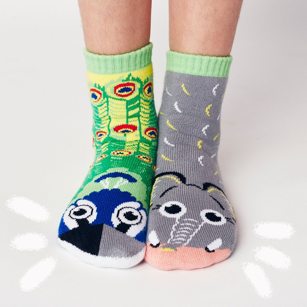 Peacock & Elephant Kids Collectible Mismatched Socks